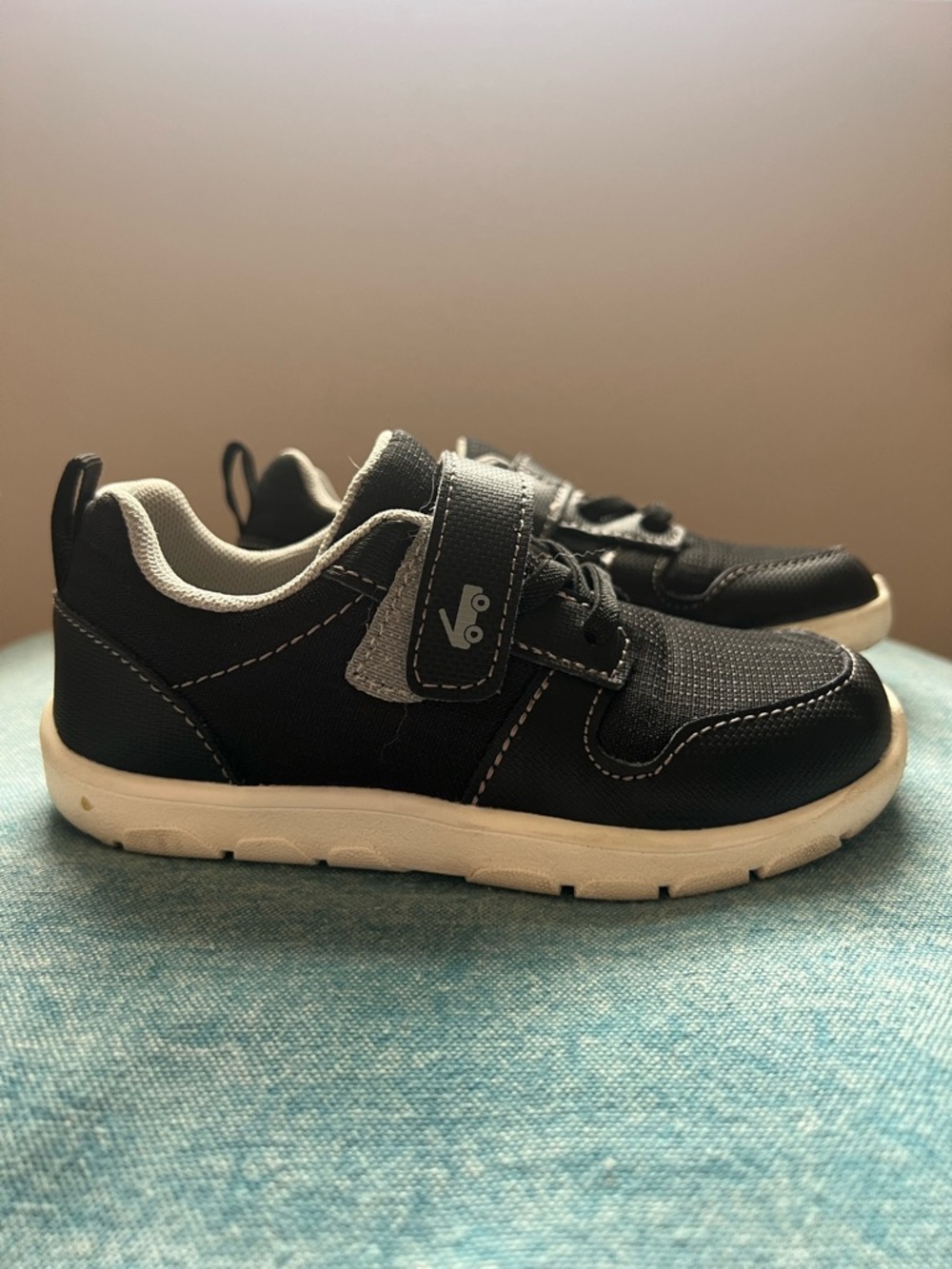 Kids Black and White Athletic Sneakers with Hook-and-Loop Strap